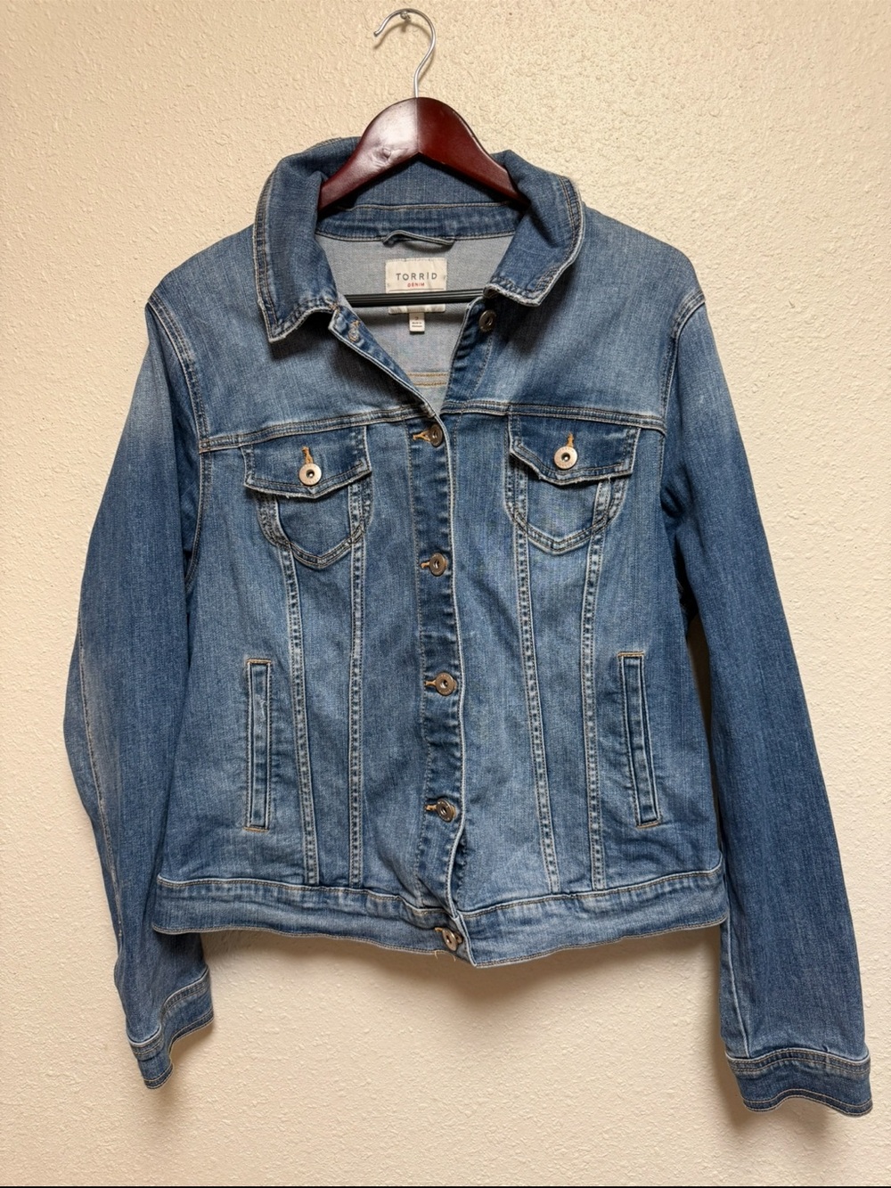 torrid blue denim jean jacket with button-front
